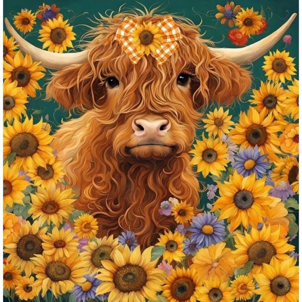New Highland Cow Plush Throw Blanket Gift Farm Sunflowers Horns Bull Daisies NIP - Picture 1 of 4
